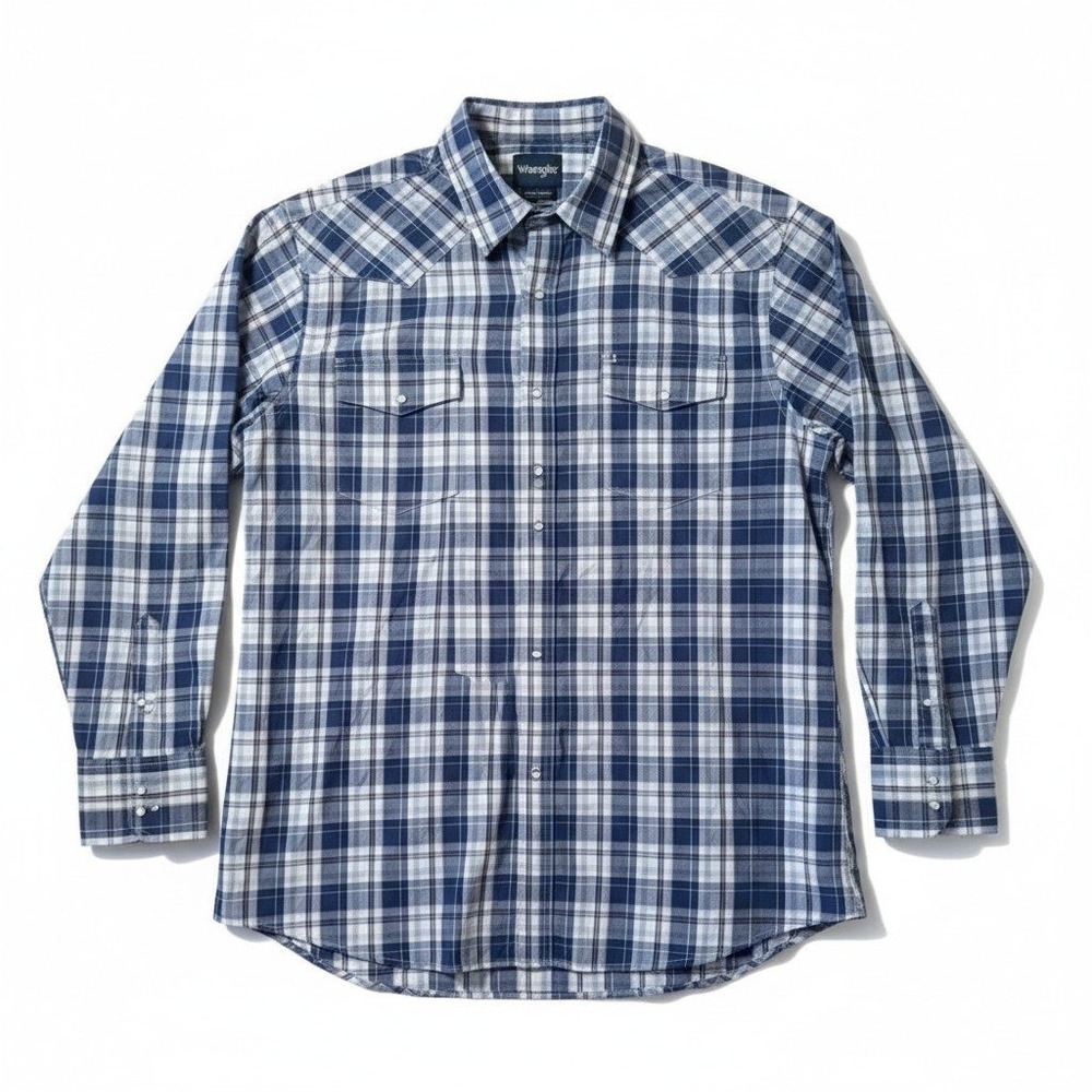 Wrangler Western Snap Shirt XLT Blue Purple Plaid Pearl Snap Westerncore